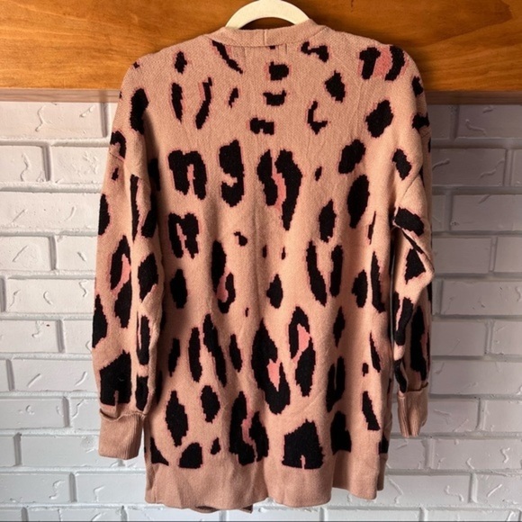 Open Front Leopard Print Knitted Sweater Cardigan, Tan, Size Small S NWOT - Picture 4 of 6